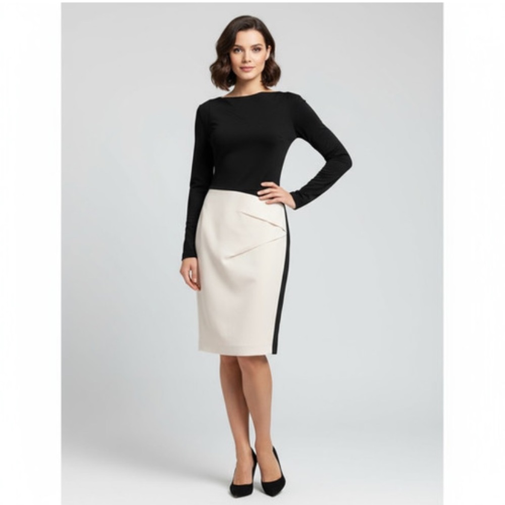 ROLAND MOURET Sheath Dress Colour Block Cream Black FRANCE Made Size 6